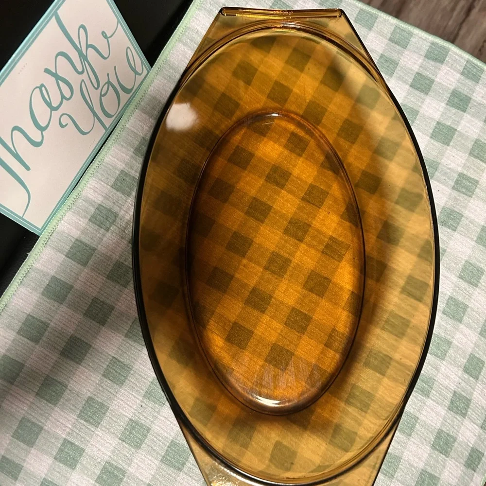 Vintage Arcopal France Amber Glass Casserole Dish
